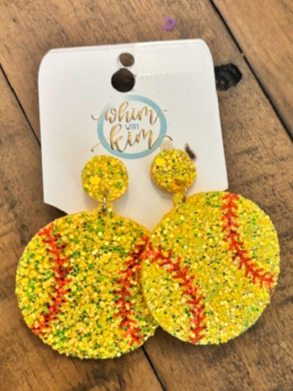 Glitter Softball Statement Earrings Yellow Red Game Day Jewelry